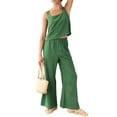 thumbnail image 3 of Lucakuins - Conjunto de pantalones de pierna ancha con banda elástica para mujer, 2 piezas, color sólido Lucakuins moda, 3 of 9