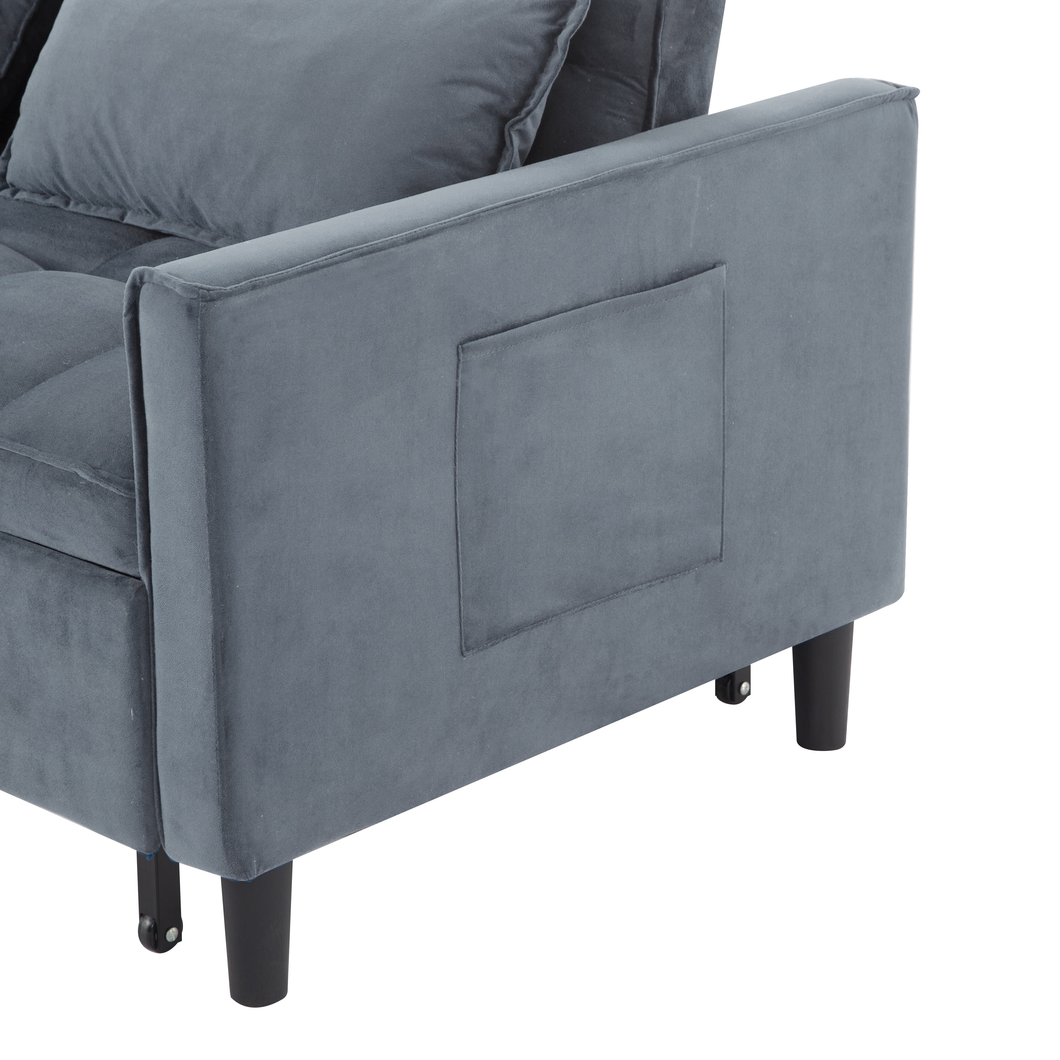 BSHTI 53.94" Pull-Out Sleeper Sofa Bed with Velvet Upholstery, 3-Position Reclining Back, Solid Wood Frame for Apartment/Office（Dark Gray）