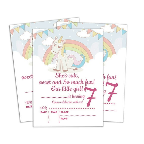 Darling Souvenir Blue Birthday Invitation Card 28 Pcs Fill or Write In Blank Invites Printable Party Supplies 5 x 7 Inches