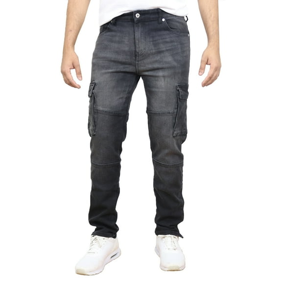 Men's Stretch Cargo Pocket Jeans - Classic Denim Look with Flexibility & Comfort (Sizes: 30-42)