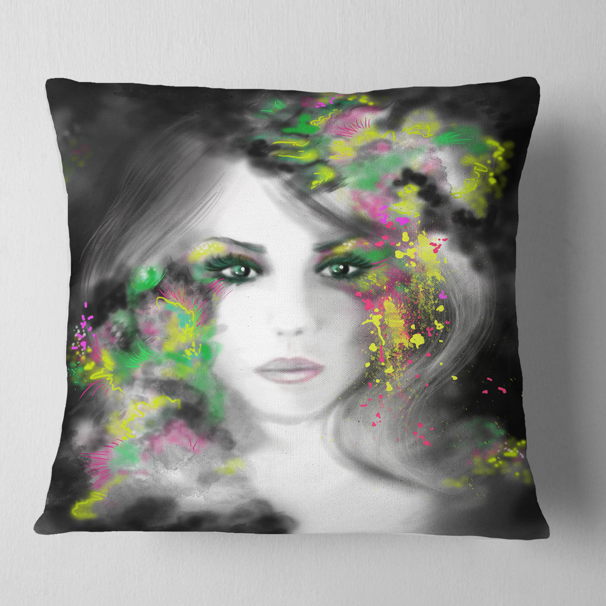 Designart Fantasy Portrait Woman - Abstract Portrait Throw Pillow - 18x18