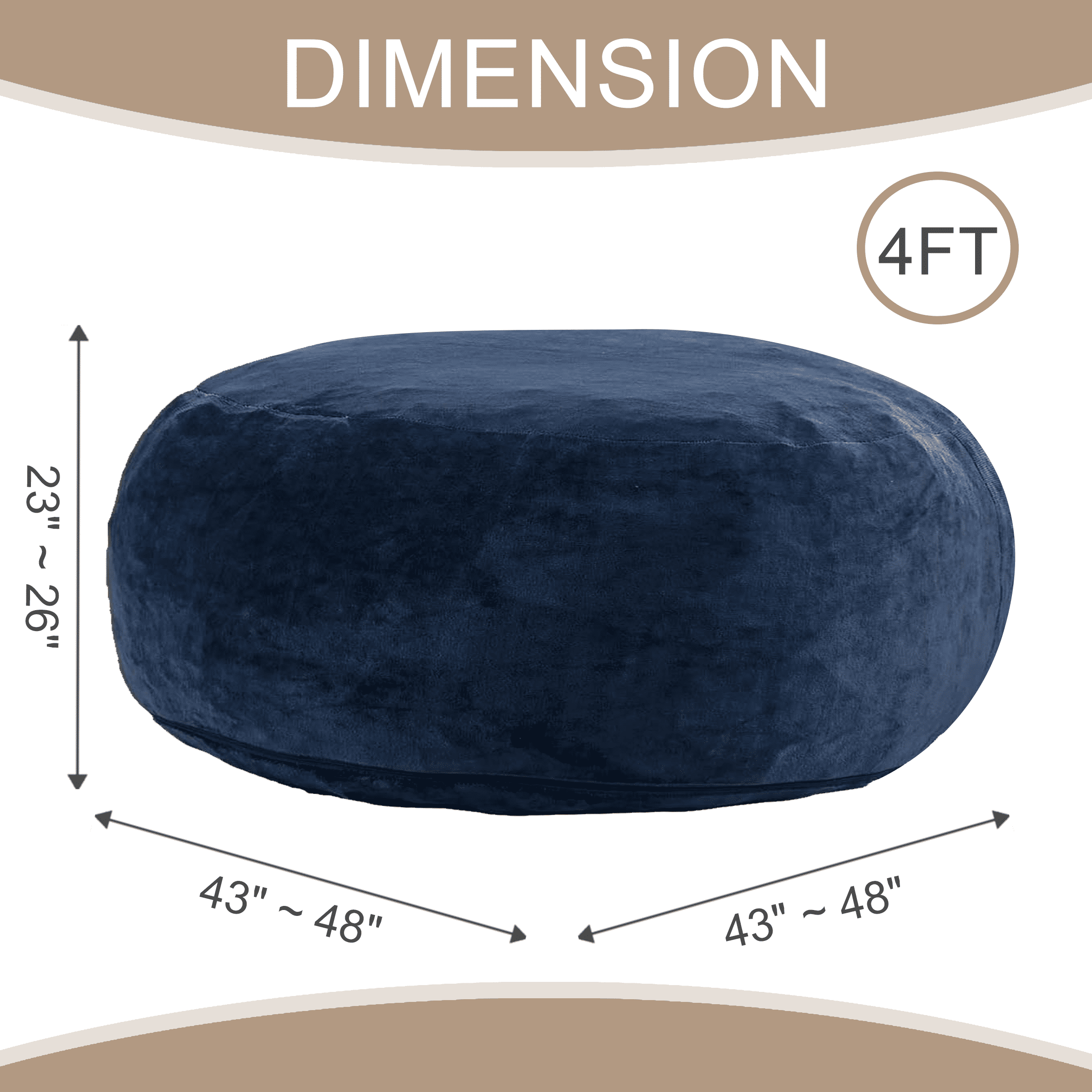 4ft Bean Bag Chair Stuffed Memory Foam for Adults ，Medium Size Beanbag Sofa for Living Room, Bedroom or Balcony (blue)
