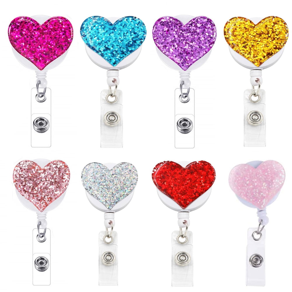 Badge Reel Retractable LOVE Heart Embroidered Health care office worker work ID