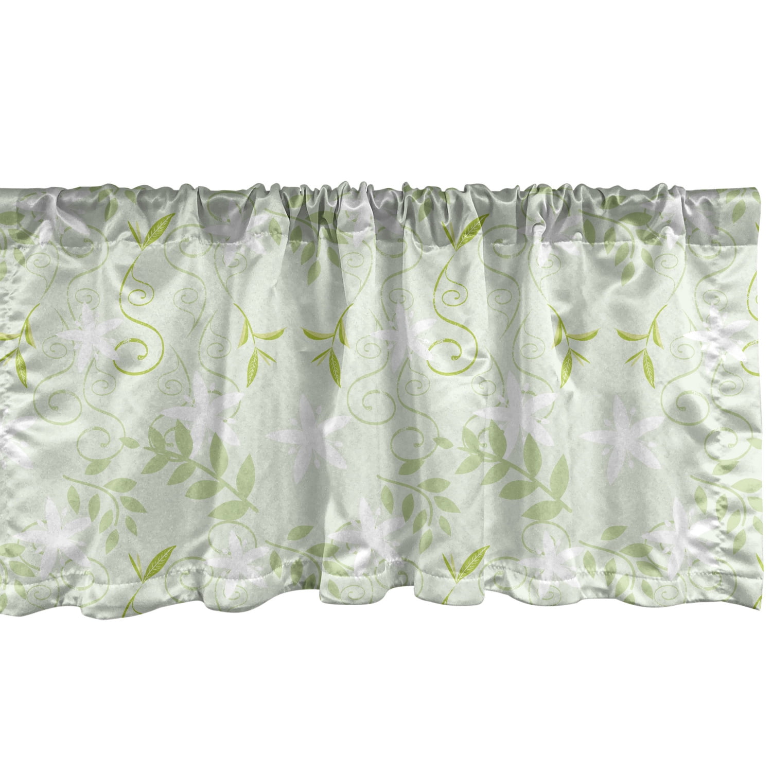 Ambesonne Mint Window Valance, Swirling Floral Branches with Leaves and