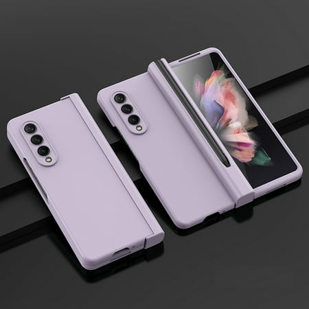 Compatible Purple Case for Samsung Galaxy Z Fold 3 Case with S Pen Holder Hinge Protection,Full Coverage Cover Case with Front Screen Protector Phone Case for Samsung Galaxy Z Fold 3 5g Case