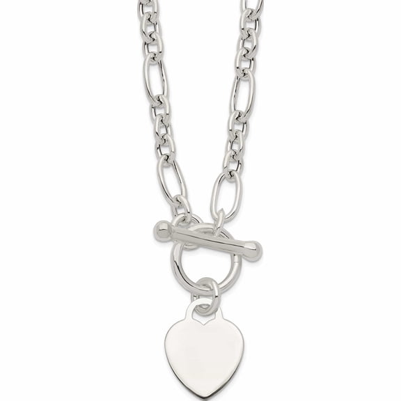 Sterling Silver Polished Heart Charm Fancy Link Necklace Made In Italy -Jewelry By Sweet Pea