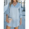 thumbnail image 6 of CUPSHE Women's Demin Dress V Neck Dolphin Hem Roll-Tab Cuffs Long Sleeve A Line Loose Fit Mini Dresses, 6 of 7