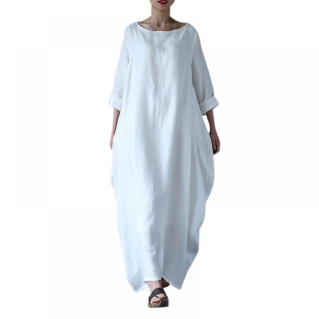 Robe Longue Col Demi-Manche Grande Robe Décontractée Élégante Femmes Robes Amples