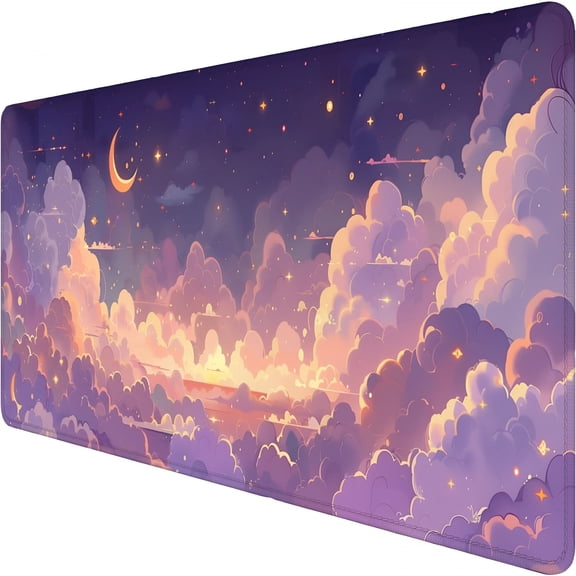 XIBUFE Cute Gaming Mouse Pad Desk Pad Pink Purple Gold Clouds Mousepad Xl Large Gaming Mouse Pad Laptop Keyboard Mat Desk Pad Office Home Decor for Women Girl 31.5"X11.8"