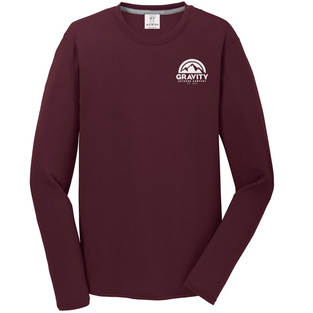 Gravity Outdoor Co. Performance Long Sleeve Shirt - Maroon - White Logo - XL