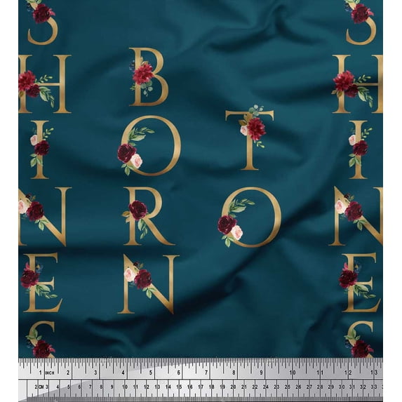Soimoi Blue Heavy Satin Fabric Inspiration Quote Text Decor Fabric Printed Yard 56 Inch Wide