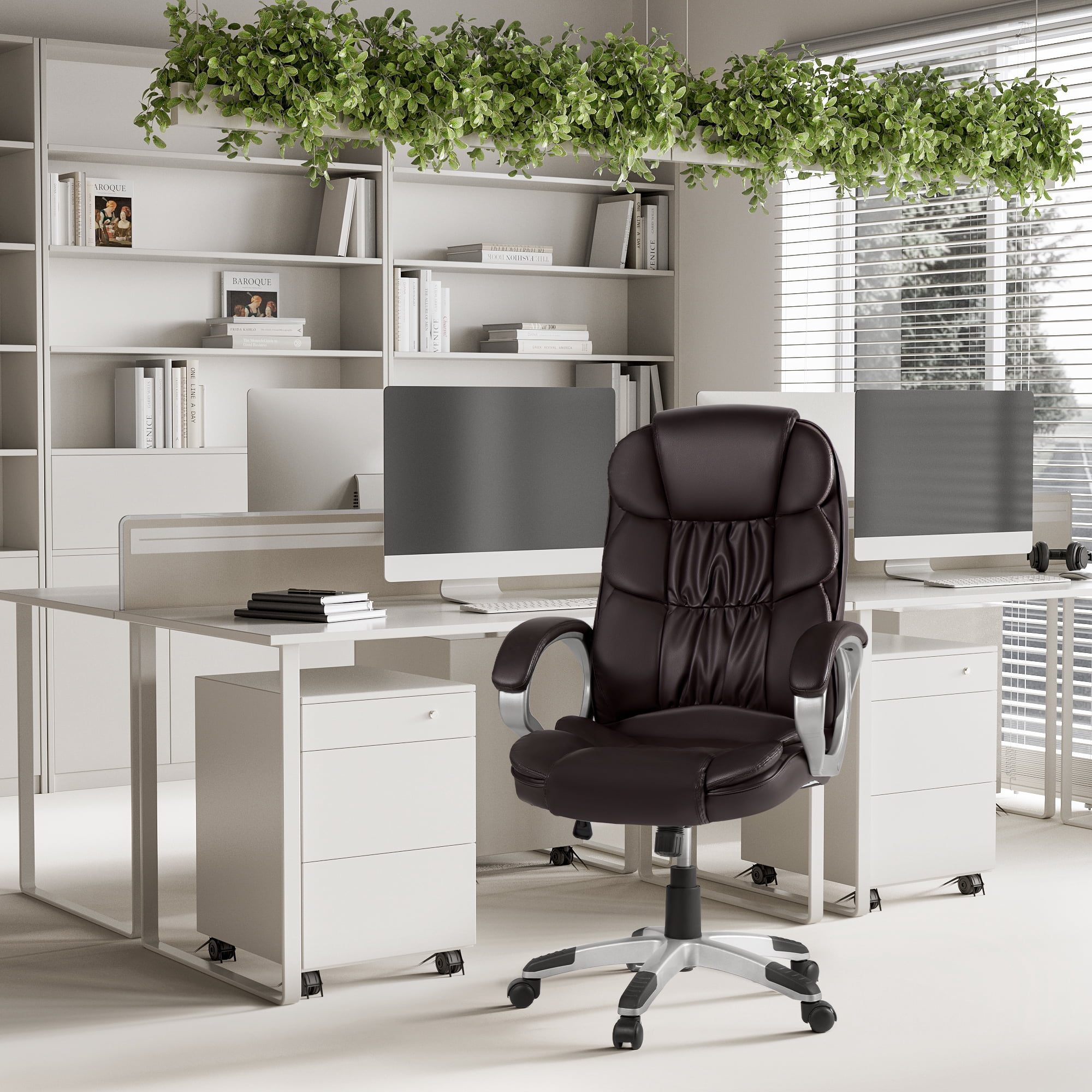 Vineego Office Chair High Back Computer Chair Ergonomic Desk Chair, PU Leather Adjustable Height Modern Executive Swivel Task Chair,Brown