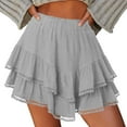 thumbnail image 4 of Crunowin Women's Flowy Shorts, High Waist Mini Skirts Golf Tennis Crochet Shorts Casual Boho Ruffle Tiered Skorts Gray XL, 4 of 9