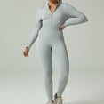 thumbnail image 4 of Womens Seamless Yoga Jumpsuits Workout Ribbed Long Sleeve Zip Front Sport Jumpsuits One Piece Rompers Gray, 4 of 4