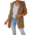 thumbnail image 2 of IROINNID Women's Comfy Mid-Length Hoodie Coat Solid Color Zip Up Long Sleeve Outwear, Khaki, 2 of 9