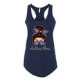 thumbnail image 3 of Autism Awareness Mom Life Messy Hair Bun | Cool Support Neon Print Bandana Mother's Day Ladies Racerback Tank Top, Navy, Small, 3 of 5