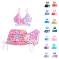 thumbnail image 2 of CCRFTGI Girls Swimsuit 3 Piece Summer Cute Bathing Suit Allover Printed Criss Cross Bikini Set with Cover Up Skirt Beach Swimwear 2-12 Years Purple 5-6 Years, 2 of 4