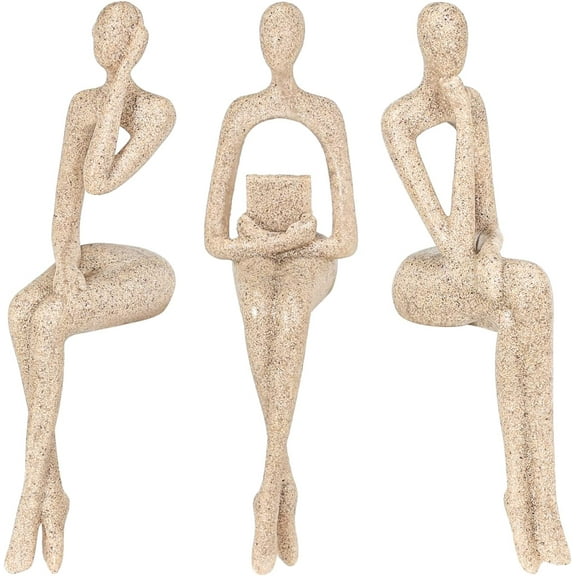 Thinker Statue Gold Decor Abstract Art Sculpture, Golden Resin Collectible Figurines for Home Living Room Office Shelf Decoration,Great Gift Ideas (Sitting Posture-Sandstone)