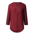 thumbnail image 7 of Holzkary Womens Half Zip V Neck Shirt Summer Half Sleeve Shirts Casual Loose Top Blouses T Shirts Women Ladies Clothing Loose Shirt Chiffon Zipper Long Sleeves Plus Size Tops Wine 5Xl, 7 of 7