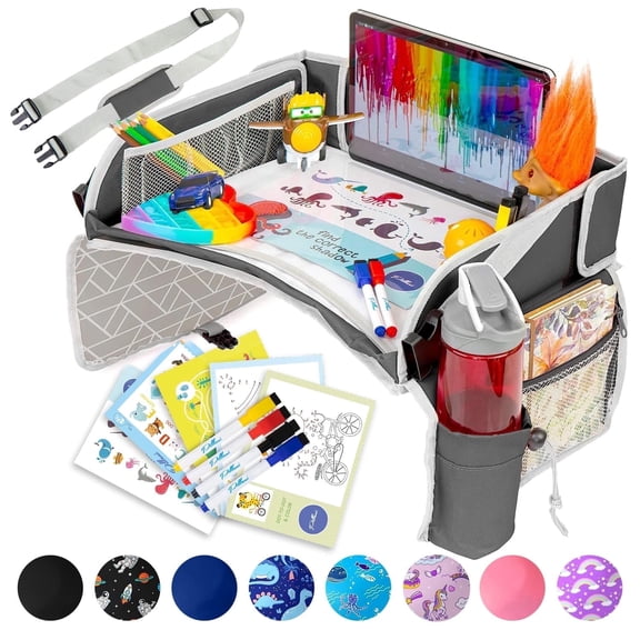 PILLANI Kids Travel Tray for Car - Car Seat Tray/Table for Kids Travel, Roadtrip Activities , Road Trip Essential Accessories, Must Have Toddler Lap Desk Organizer for Airplane