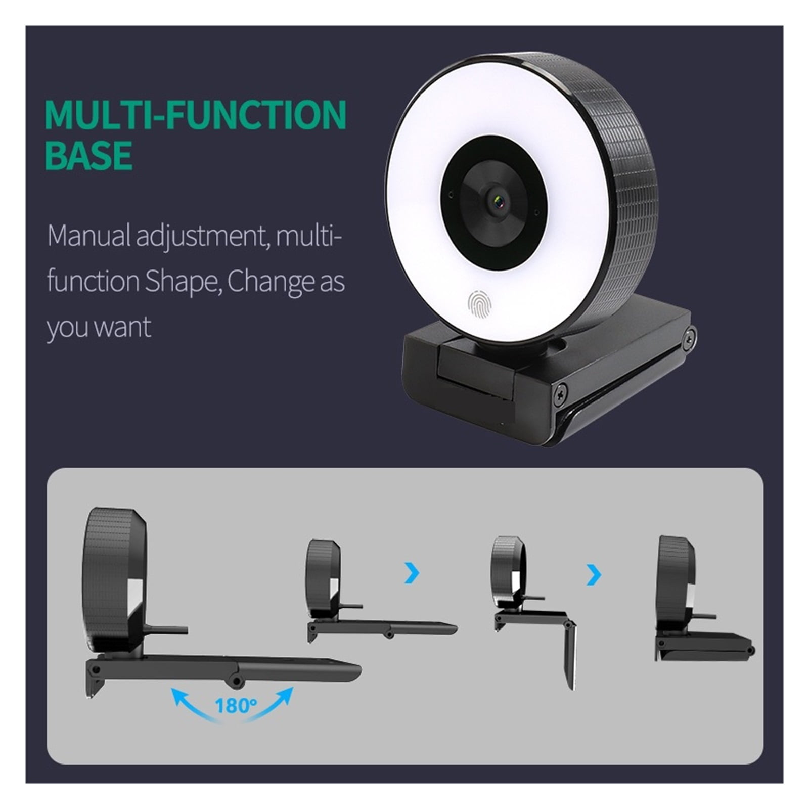 FHD 1080P Fixed Focus Live Streaming Webcam With Dual Ring Light 30FPS USB Tripod Web Camera For PC Laptop For Conferencing ,HD Video
