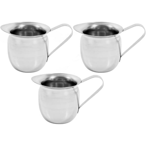 Soro Essentials- Set of 3- Stainless Steel 5 oz. Bell Shape Creamer- Small Creamers Mini Pitcher for Serving Milk Coffee Cream Salad Dressing Maple Syrup Sugar for Home Restaurant Cafes