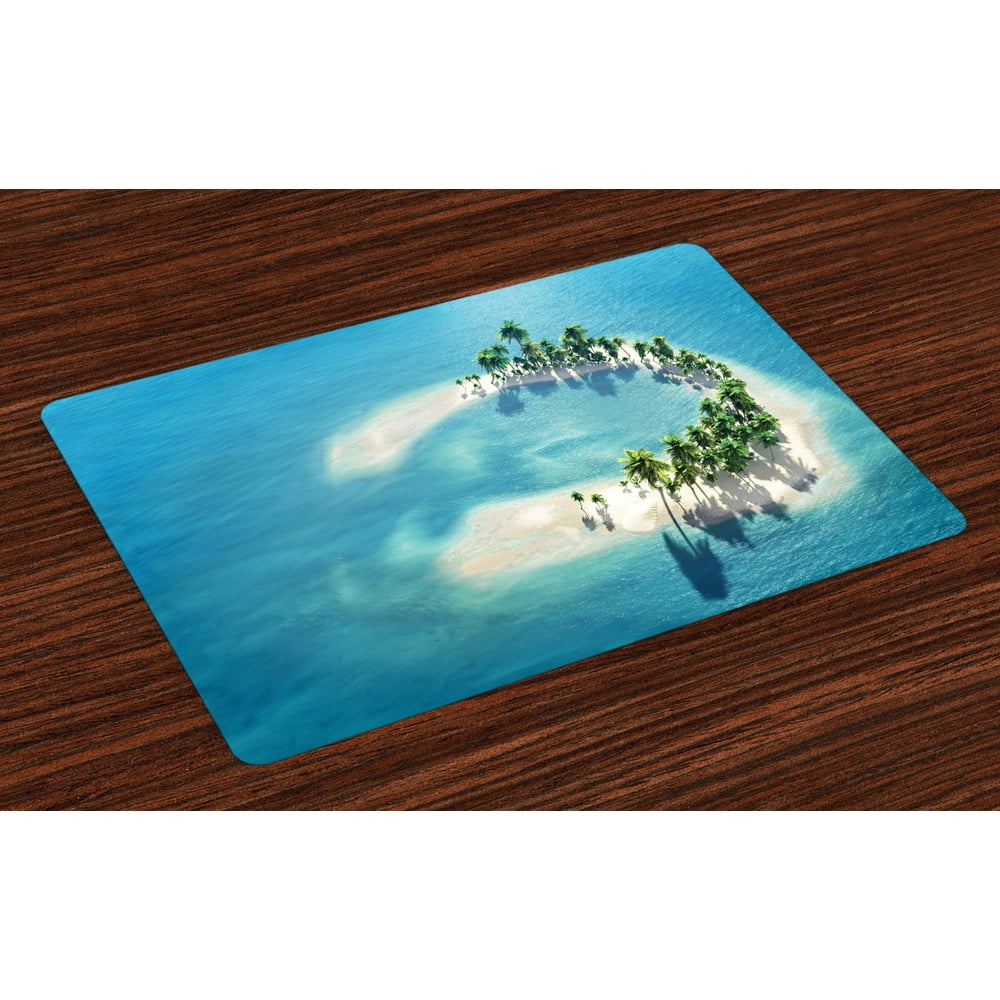 Island Placemats Set of 4 Picture of Atoll Ring Shaped Island Covered with Palm Trees in Middle