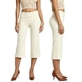 thumbnail image 2 of LMLYSoH Womens Wide Leg Capris Casual Fold Over Waist Stylish Solid Color Mid Rise Cropped Pants, 2 of 5