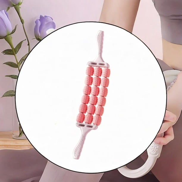 Rodillo de masaje de 3 filas, masajeador manual de pantorrillas, rodillo de masaje para piernas y espalda, cintura, abdomen y cuello. Rosa