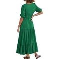 thumbnail image 4 of cfhntfmh Boho Dresses for Women Half Sleeve V Neck Button Drawstring Summer Maxi Dresses Tiered Flowy Long Dresses, 4 of 7