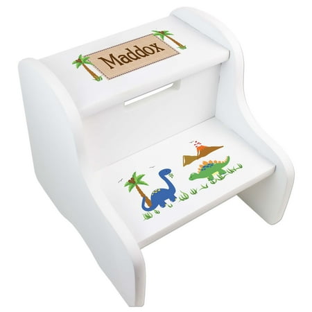 Child's White Dinosaur Two Step Stool