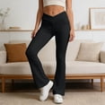 thumbnail image 2 of XIAONU Women's Crisscross Waist Flare Pants Flared Full Length Elastic Waist Trousers Stretch Sleek Casual Bottoms, 2 of 6