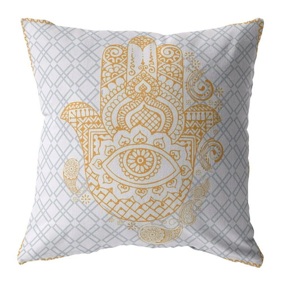18â€ Gold Gray Hamsa Indoor Outdoor Throw Pillow