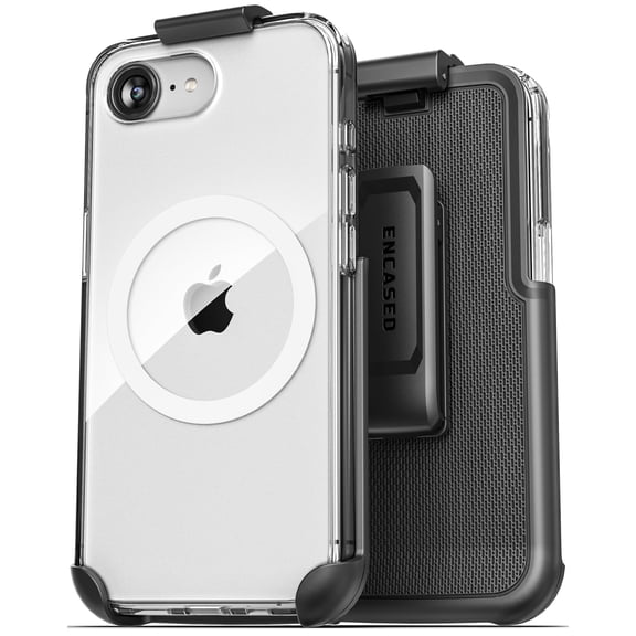 Encased Belt Clip Case for iPhone 16e with Phone Holster, (2025) Compatible with MagSafe (Crystal Clear)