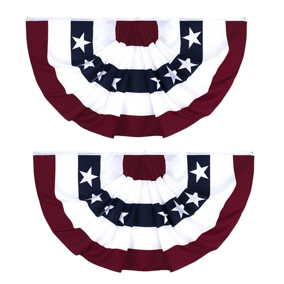 Wovilon 70" x 35" American Flags Bunting (2PCs), Independence Day Fan-Shaped Pleated Flag, Half Fan Banner Decoration Indoor/Outdoor