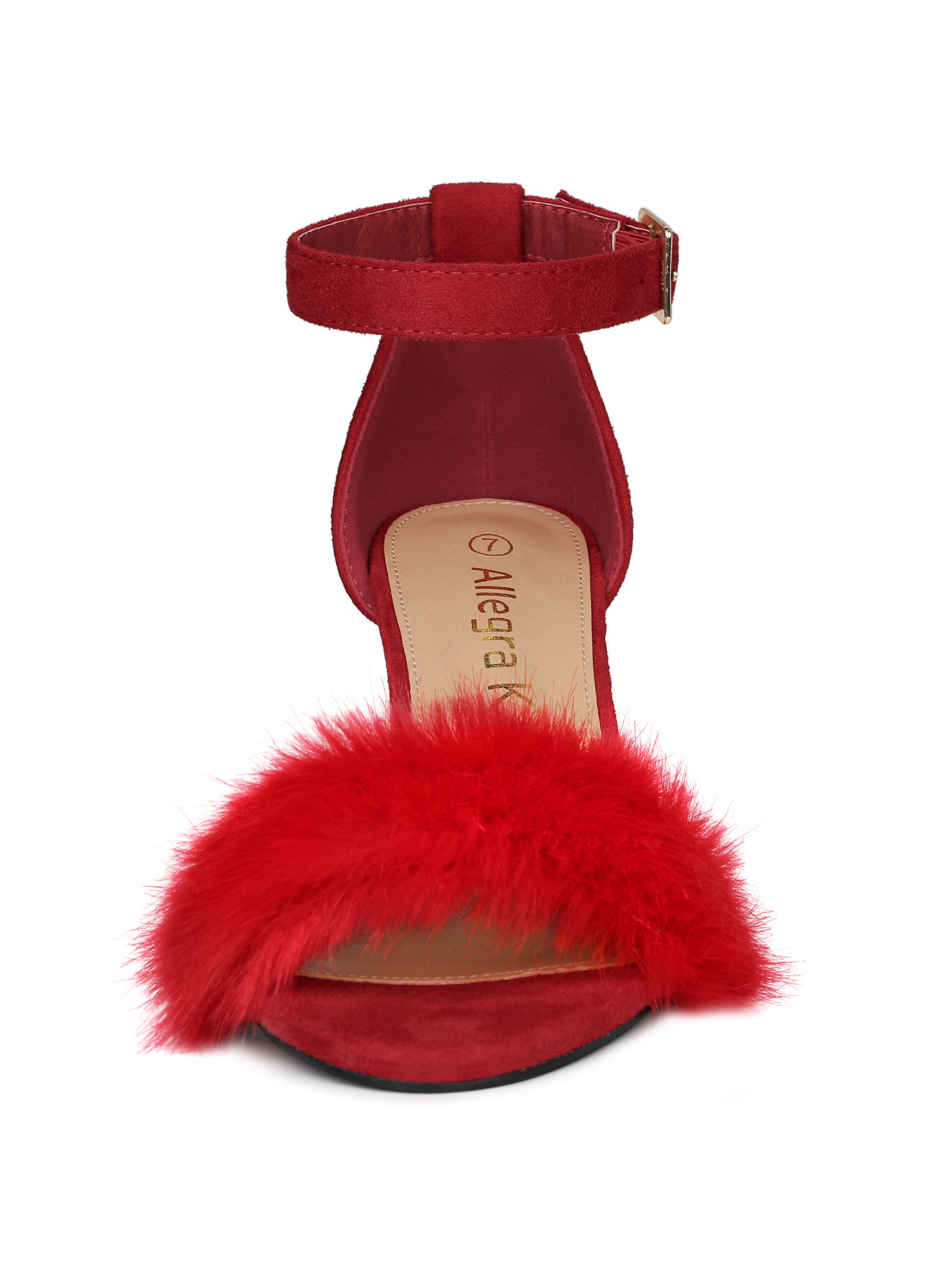 DARING DIVA Women's Ankle Strap Faux Fur Block Heels Beige Sandals for Wear Red 8