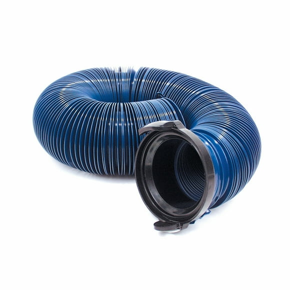 Valterra Sewer Hose D04-0120PB Quick Drain; 10 Foot Length Drain Hose; Standard Duty With Straight Hose Adapter; 8 Mil Vinyl Cover; Blue; Bagged