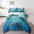 thumbnail image 2 of Blue Ocean Dolphin Comforter Set Twin Size Cute Dolphin Animal Theme Bedding Sets, Sea Life Underwater World Marine Creatures Teal Room Decor All Season, 2 of 6