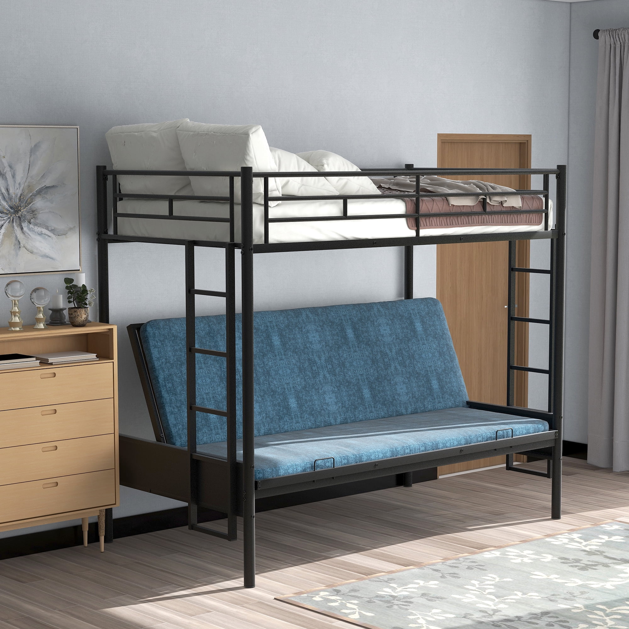 Merax Twin-over-Full Futon Metal Bunk Bed for Children's Bedroom ...