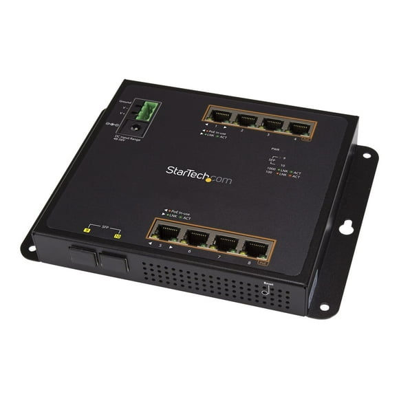 StarTech.com Industrial 8 Port Gigabit PoE+ Switch with 2 SFP MSA Slots, 30W, Layer/L2 Switch Hardened GbE Managed, Rugged High Power Gigabit Ethernet Network Switch IP-30/-40 C to 75 C - Managed Network Switch (IES101GP2SFW) - Switch - managed - 8 x 10/100/1000 (PoE+) + 2 x SFP - DIN rail mountable, wall-mountable - PoE+ (200 W) - for P/N: GLCLHSMDSTTA, GLCSXMMDST, GLCSXMMDSTT, GLCTEST, MASFP1GBTXST, SFP1GELXST