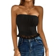 thumbnail image 1 of VISgogo Tops de tubo sin tirantes para mujer, tops cortos sin mangas de verano con dobladillo con flecos de jacquard de ganchillo de color sólido VISgogo  moda, 1 of 4