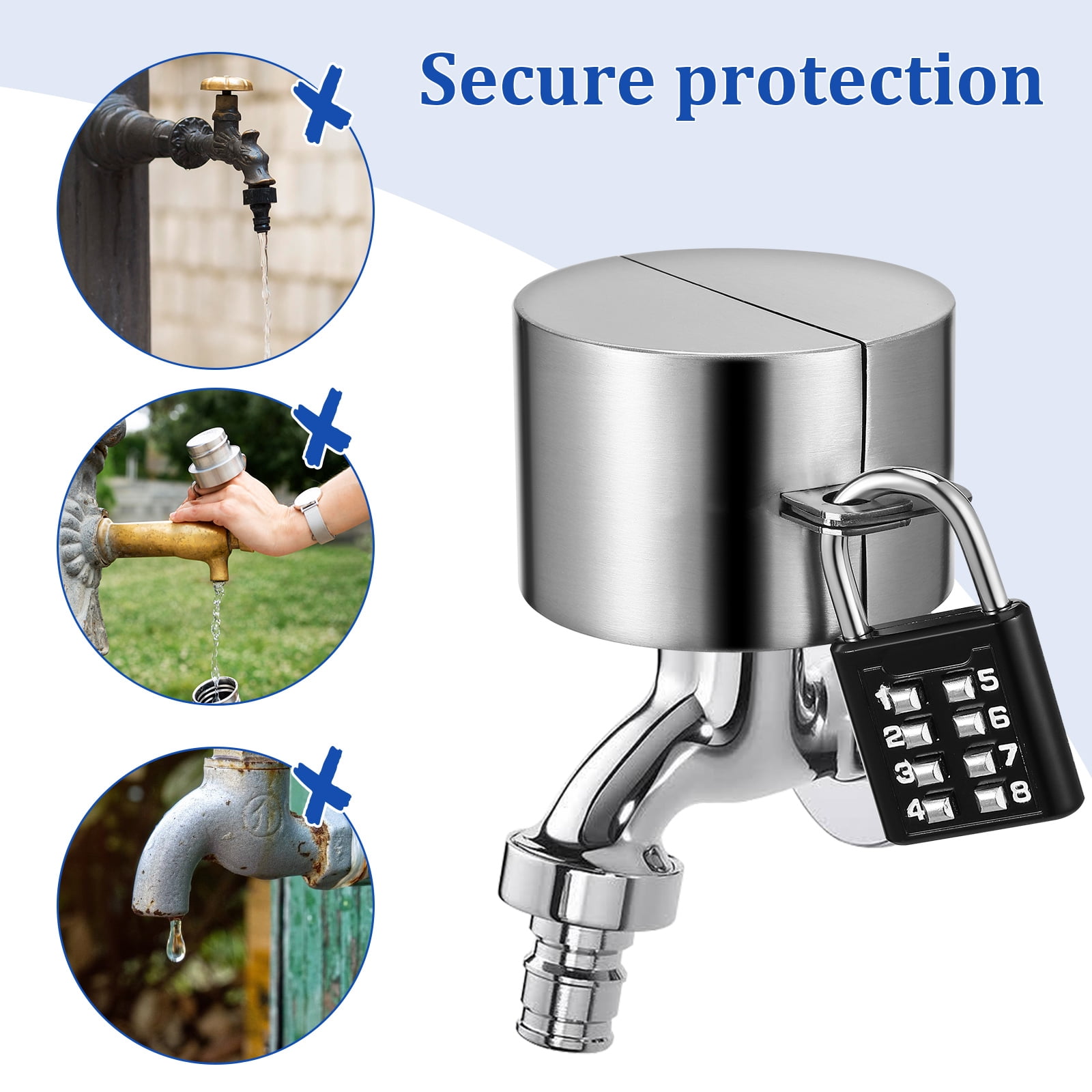 YEAHIBABY Outdoor Water Spigot Lock Stainless Steel Easy Installation Coded Padlock 3Sets