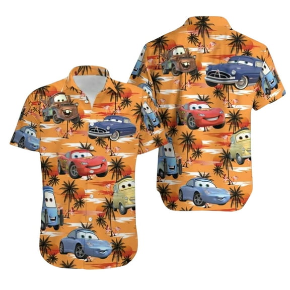Lightning McQueen Hawaiian Shirt, Disney Cars Racing Vacation Button Shirt for Men
