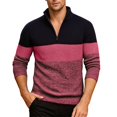 thumbnail image 4 of DHFJKG Mens Quarter Zip Knit Ribbed Sweaters Color Block Long Sleeve Stand Collar Regular Fit Bottoming Shirt Pullover Fall Winter Cozy Jumper Tops, 4 of 6