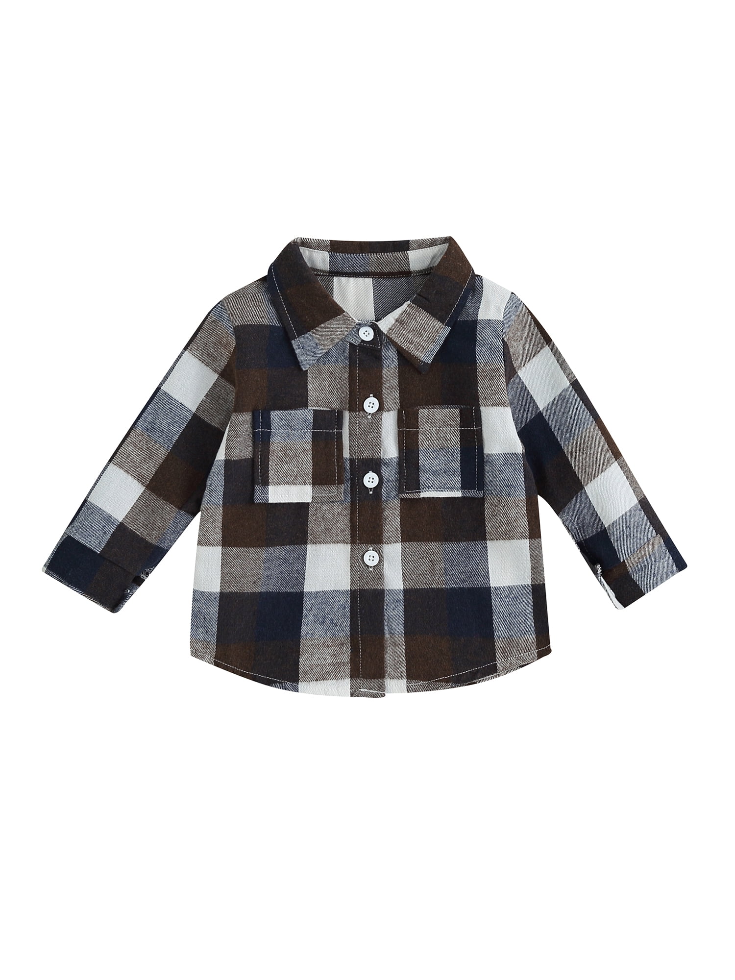Toddler Baby Boys Girls Plaid Flannel Shirt Jacket Button Down Long ...