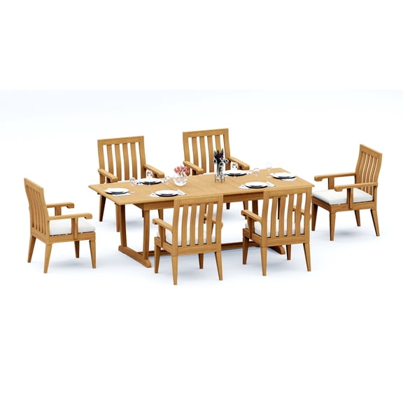 Grade-A Teak Dining Set: 6 Seater 7 Pc: And 6 Caranas Arm Chairs Outdoor Patio WholesaleTeak #51Ca2106
