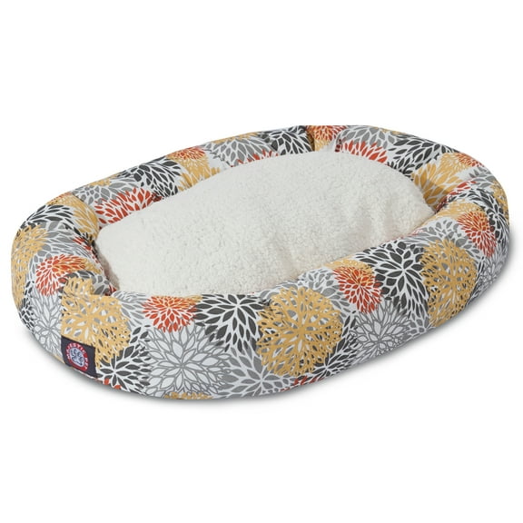 Majestic Pet Sherpa Blooms Bagel Pet Bed for Dogs, Calming Dog Bed Washable, Medium, Citrus