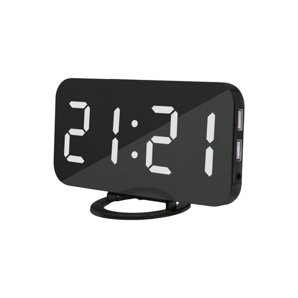 Reloj despertador digital Pantalla LED con puertos de carga USB dual Modo de atenuación automática F Abanopi Blanco