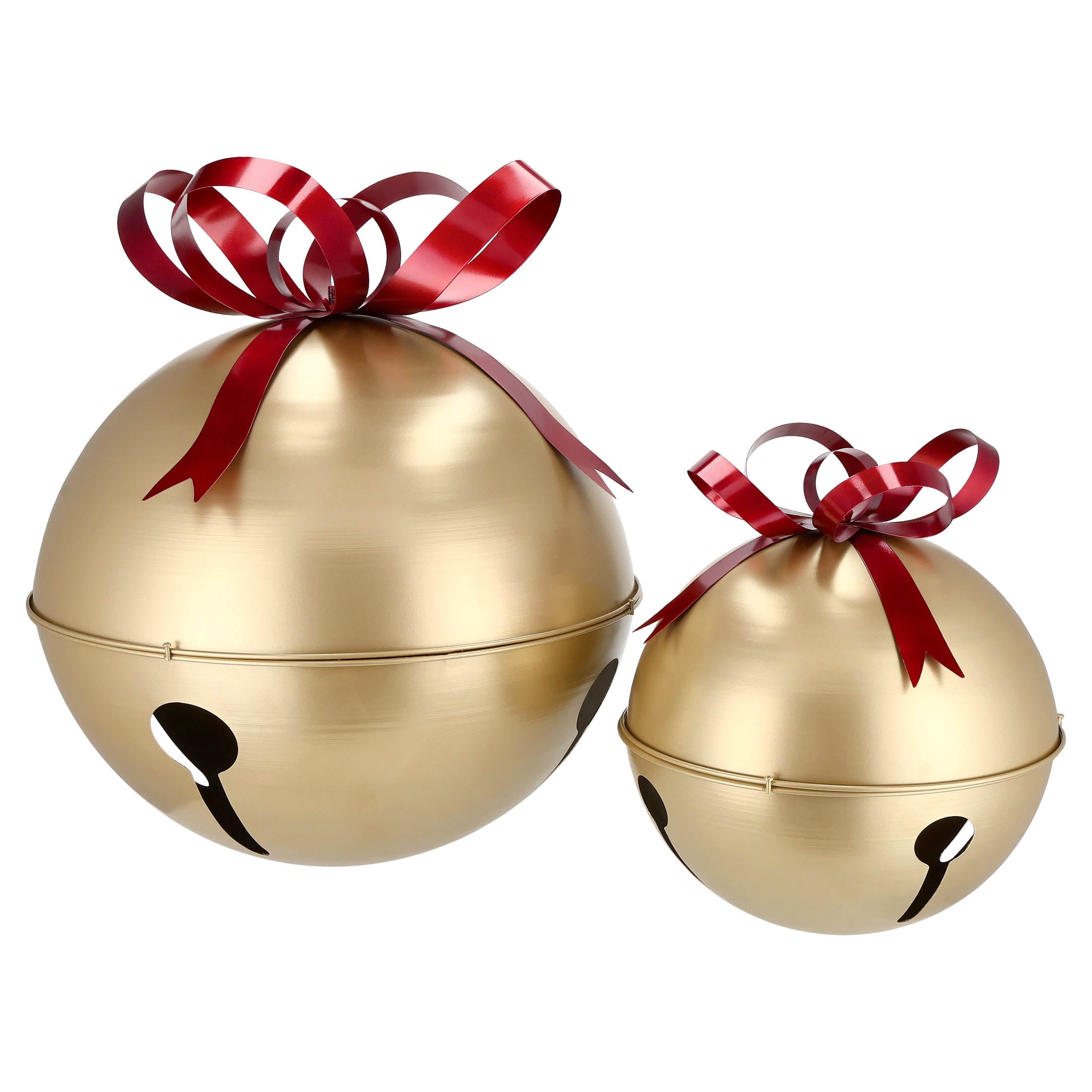 Metal Bell Outdoor Christmas Decoration, Gold and Red, Set of 2, by Holiday Time