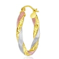 thumbnail image 5 of Wellingsale Ladies 14k Tri 3 Color Gold Polished Satin 3mm Oval Twisted Greek Key Hoop Earrings (17 x 25mm), 5 of 7